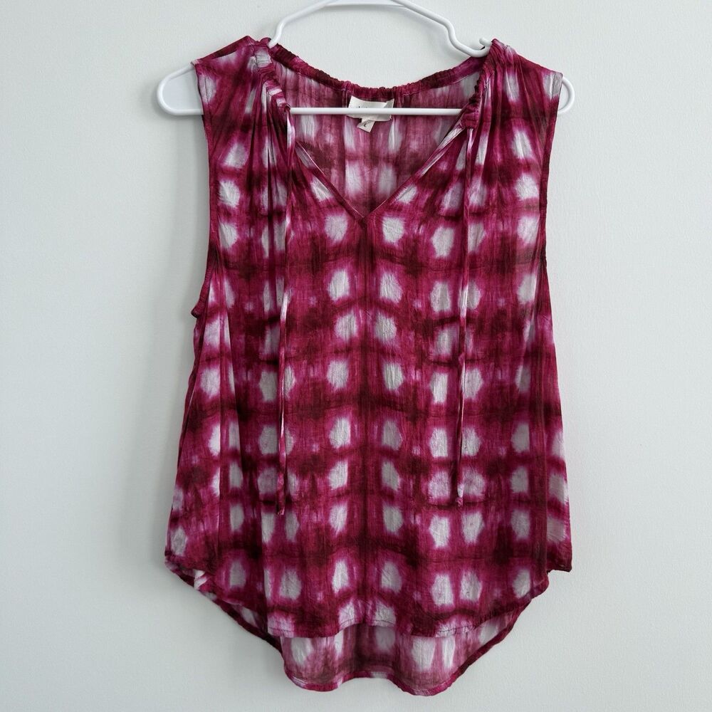 Cloth & Stone Sleeveless Tank Top Pink Tie Dye Sheer Lightweight Summer Large